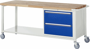 Fahrbare Werkbank Modell 8255, B 2000xT 700xH 880mm, Buche-Massiv-Platte 40mm