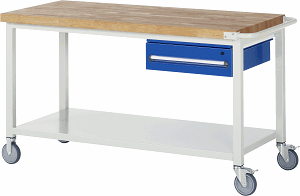 Fahrbare Werkbank Modell 8001, B 1500xT 700xH 880mm, Buche-Massiv-Platte 40mm
