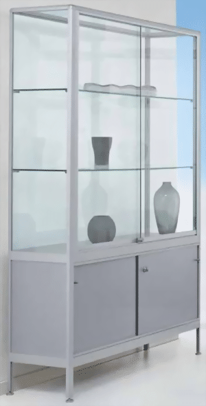 Standvitrine 1950x1200x500 mm HxBxT mit 5-seitiger ESG-Verglasung, eckige Profile