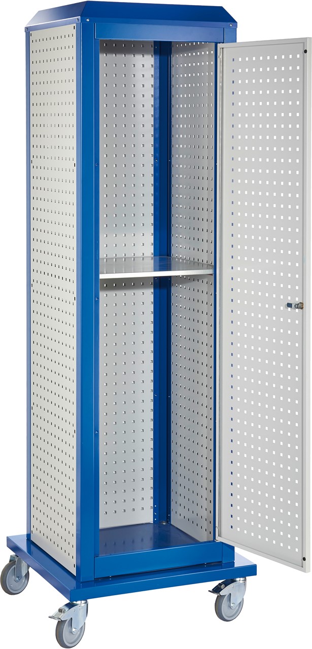 Tooltower, 2175x700x700 mm HxBxT, mit 3 aussenliegende, 2 innenliegende Lochplatten, 1 Lochplattentüre, ganze Höhe, 1 Fachboden