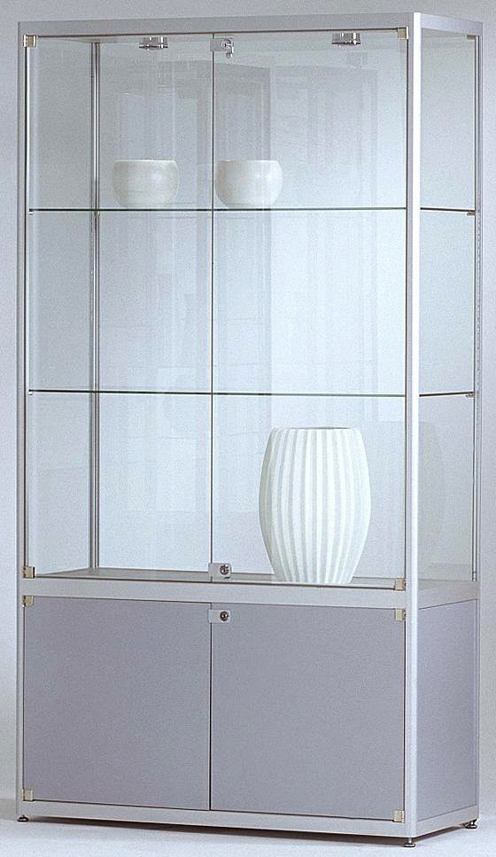 Standvitrine mit Staufach 1820x600x400 mm HxBxT mit 4-seitiger ESG-Verglasung