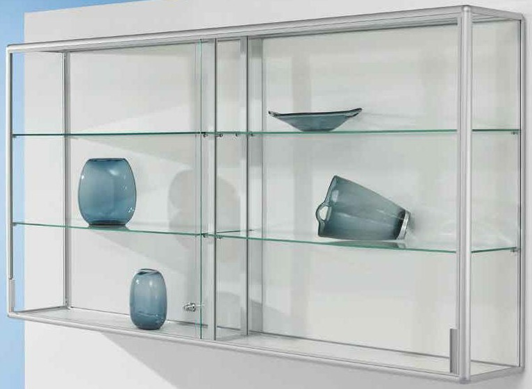 Wandvitrine 800x800x200 mm HxBxT mit 4-seitiger ESG-Verglasung, eckige Profile