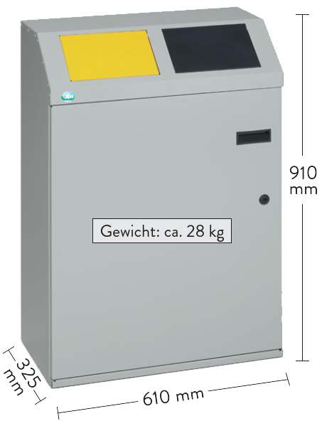 Wertstoffsortiersystem Korpus silber, 2 Klappen