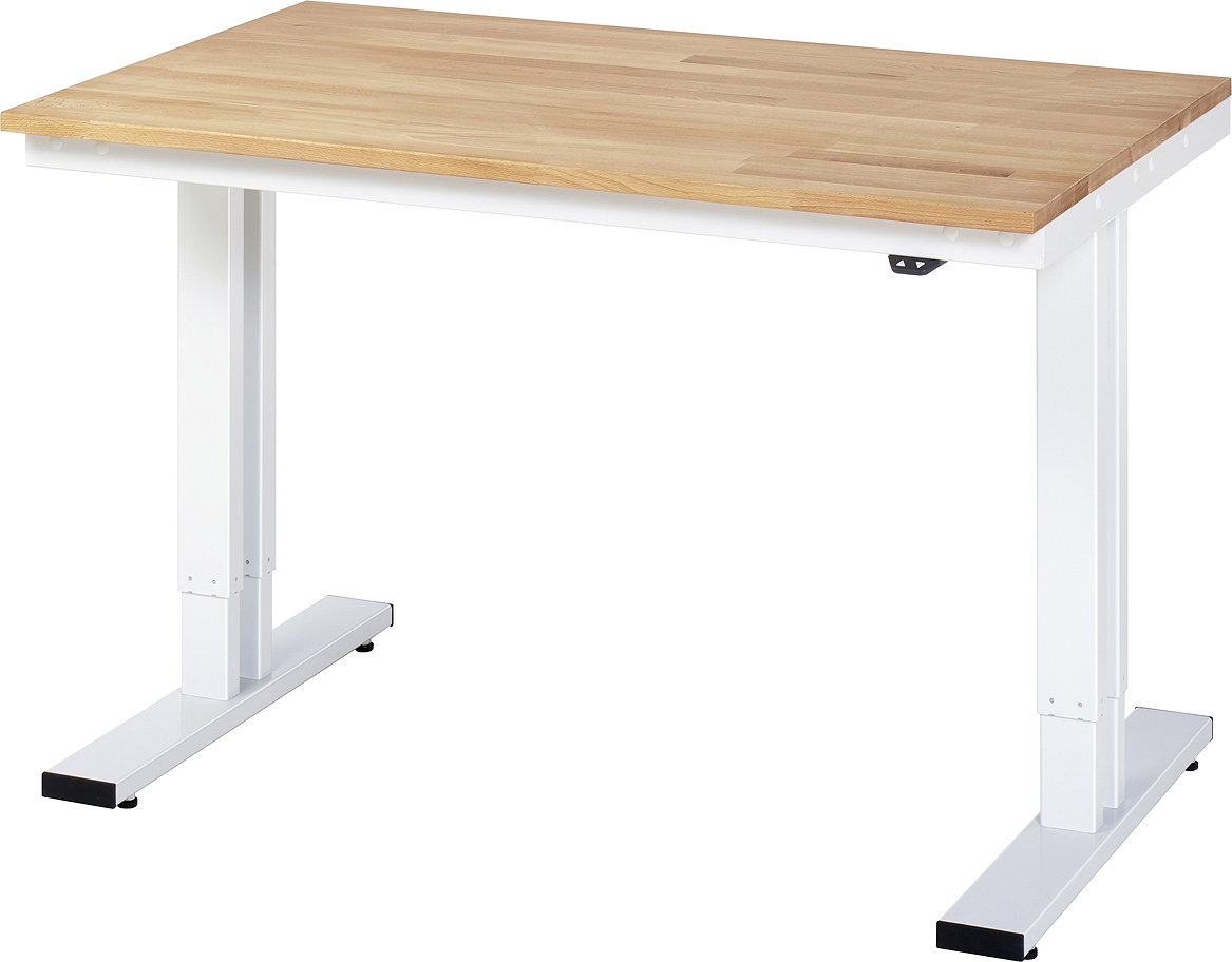 Arbeitstisch 1250x800x720-1120 mm BxTxH mit Buche-Massiv-Platte 25 mm