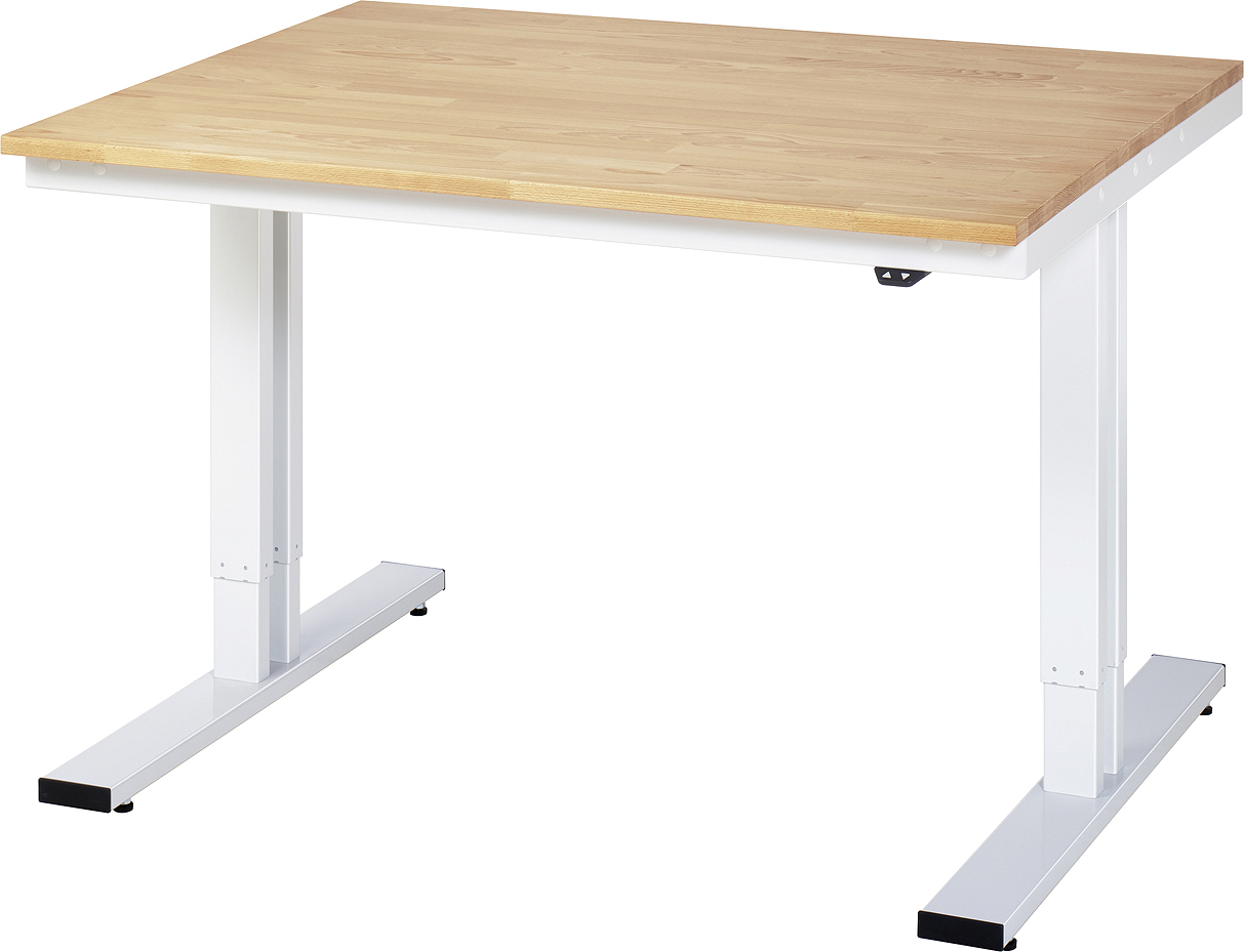 Arbeitstisch 1250x1000x720-1120 mm BxTxH mit Buche-Massiv-Platte 25 mm
