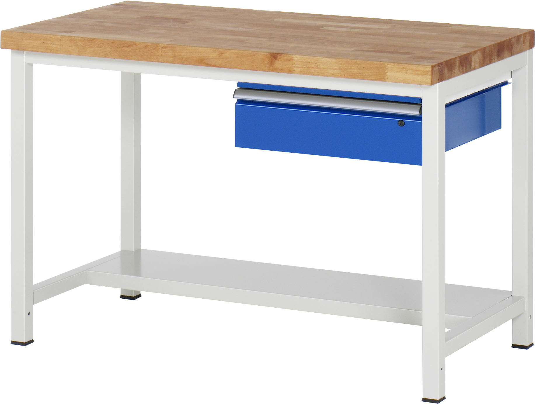 Werkbank verstellbare Höhe, B 1250xT 700xH 840-1040mm, Buche-Massiv-Platte 40mm