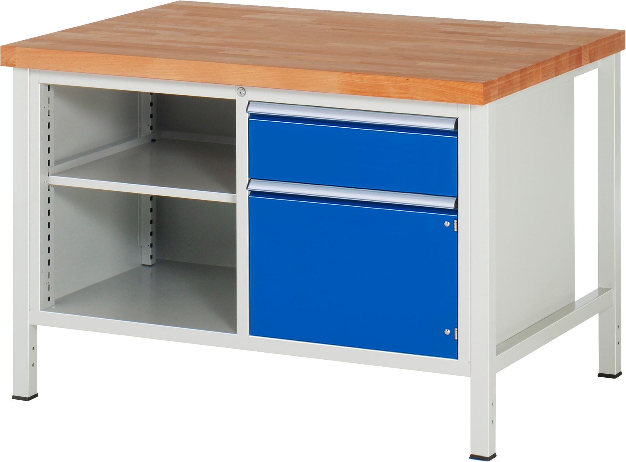 Werkbank Modell 8461, B 1250xT 900xH 840mm, Buche-Massiv-Platte 40mm