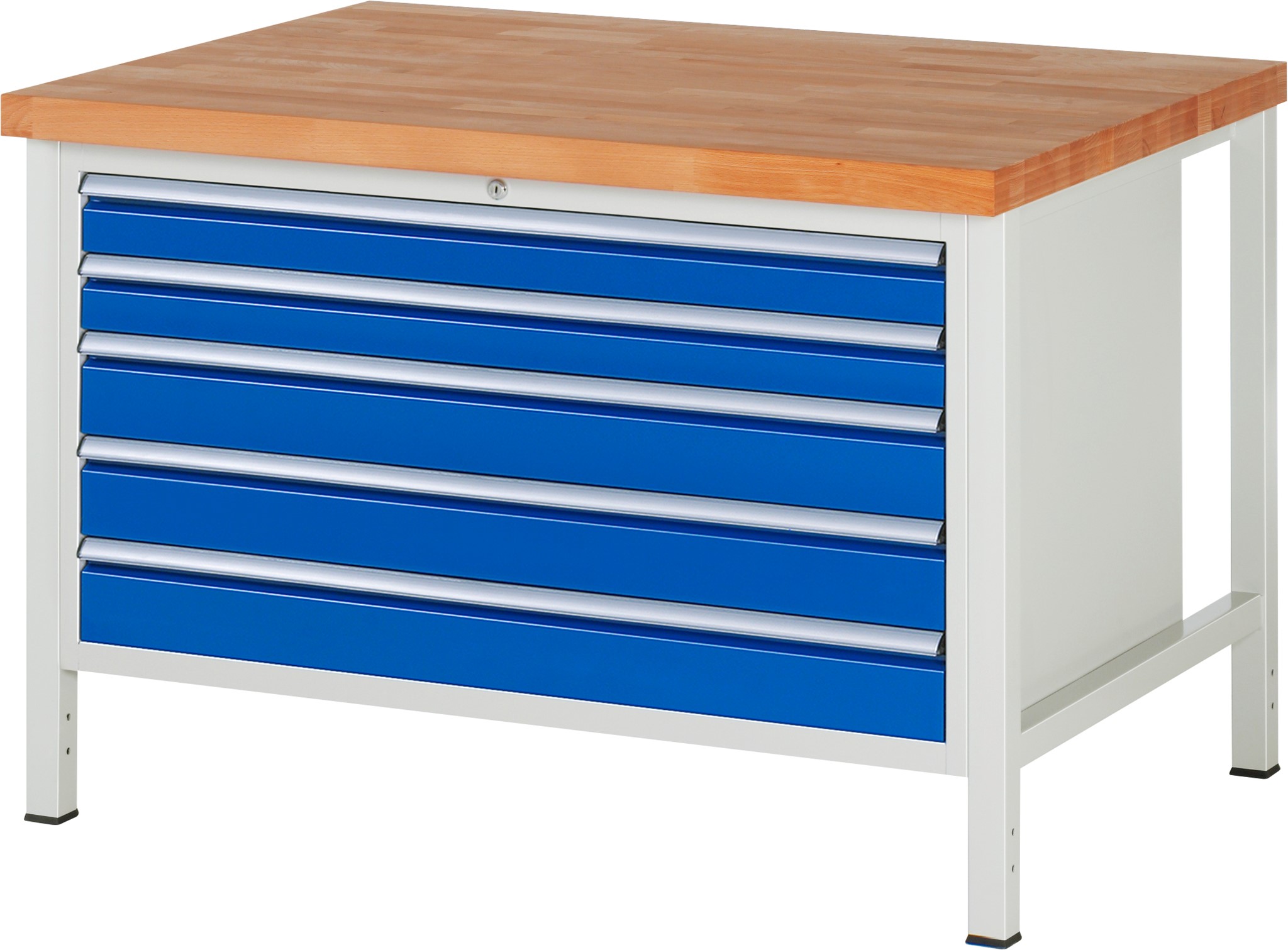Werkbank Modell 8371, B 1250xT 900xH 840-1040mm, Buche-Massiv-Platte 40mm