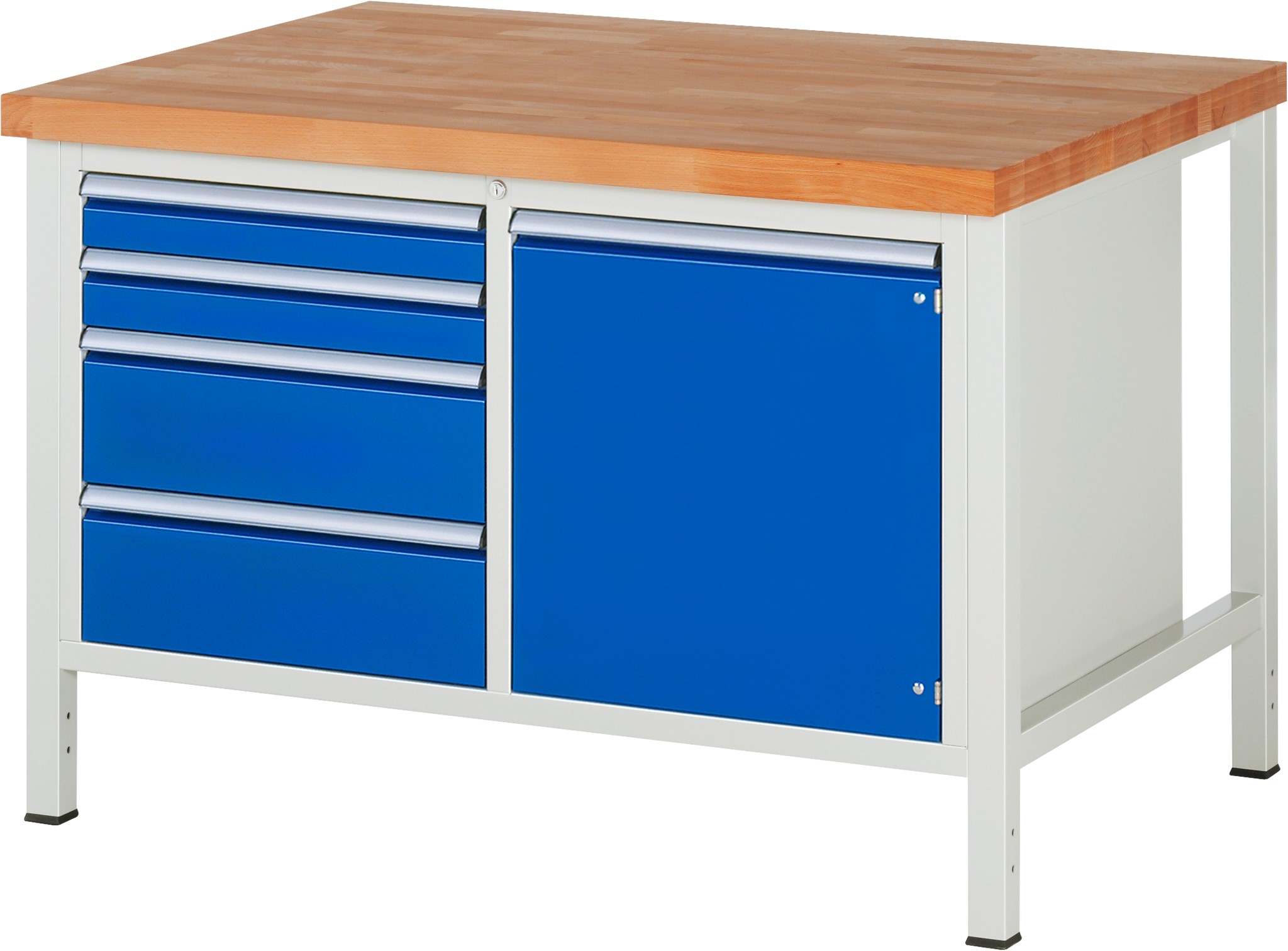 Werkbank Modell 8470, B 1250xT 900xH 840-1040mm, Buche-Massiv-Platte 40mm