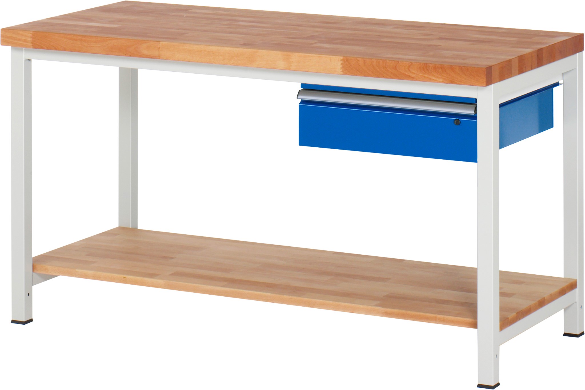 Werkbank verstellbare Höhe, B 1500xT 700xH 840-1040mm, Buche-Massiv-Platte 40mm