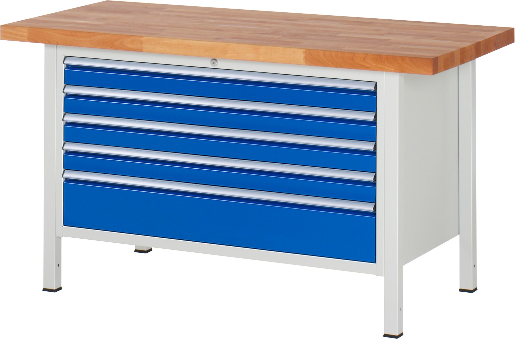 Werkbank Modell 8368, B 1500xT 700xH 840-1040mm, Buche-Massiv-Platte 40mm