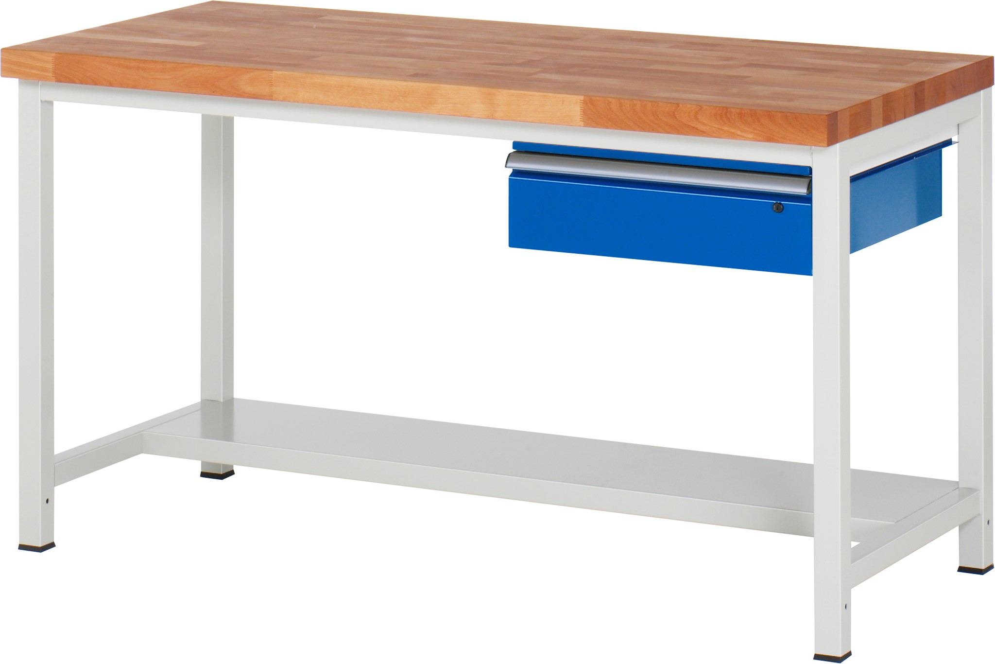 Werkbank verstellbare Höhe, B 1500xT 900xH 840-1040mm, Buche-Massiv-Platte 40mm