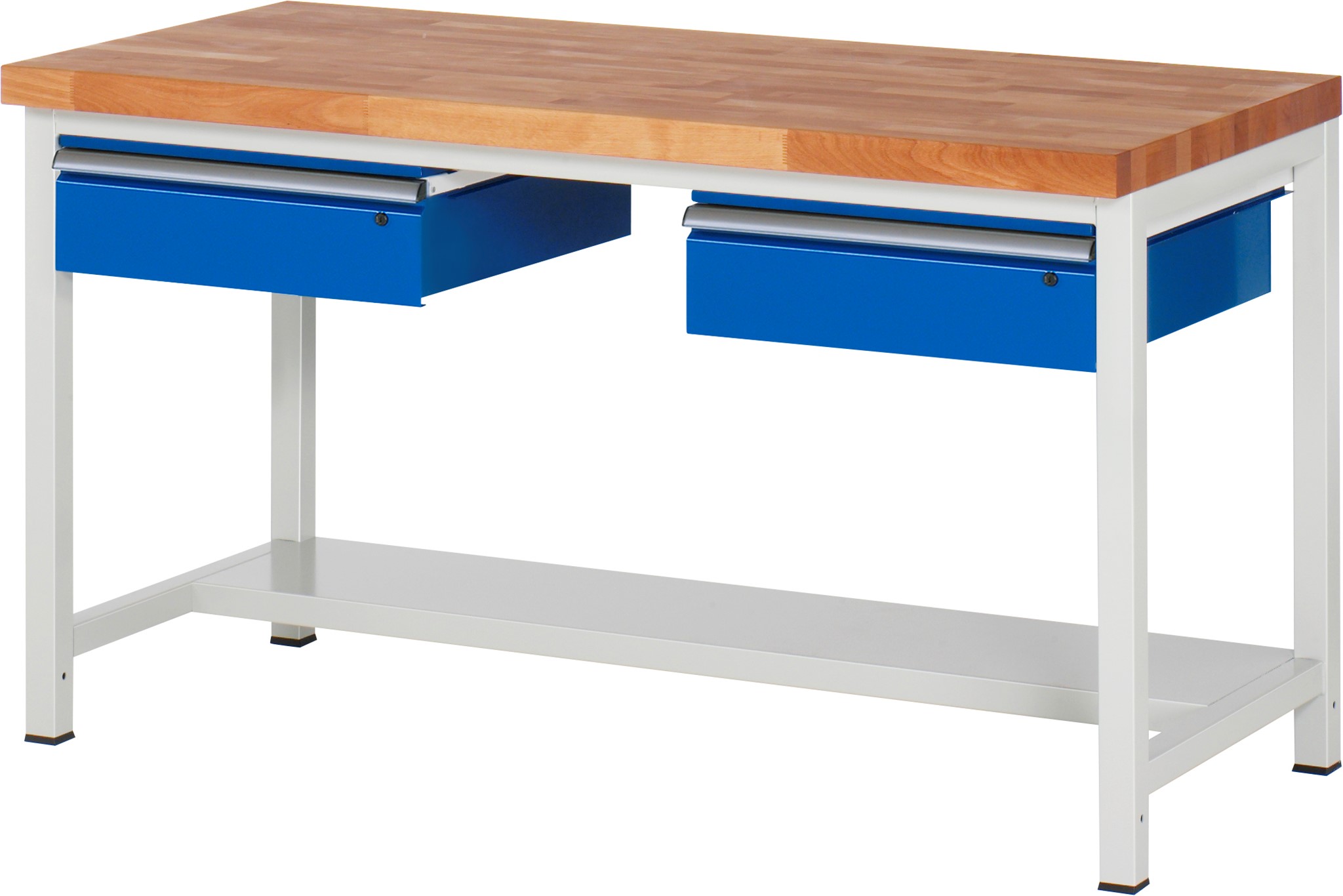 Werkbank verstellbare Höhe, B 1500xT 900xH 840-1040mm, Buche-Massiv-Platte 40mm
