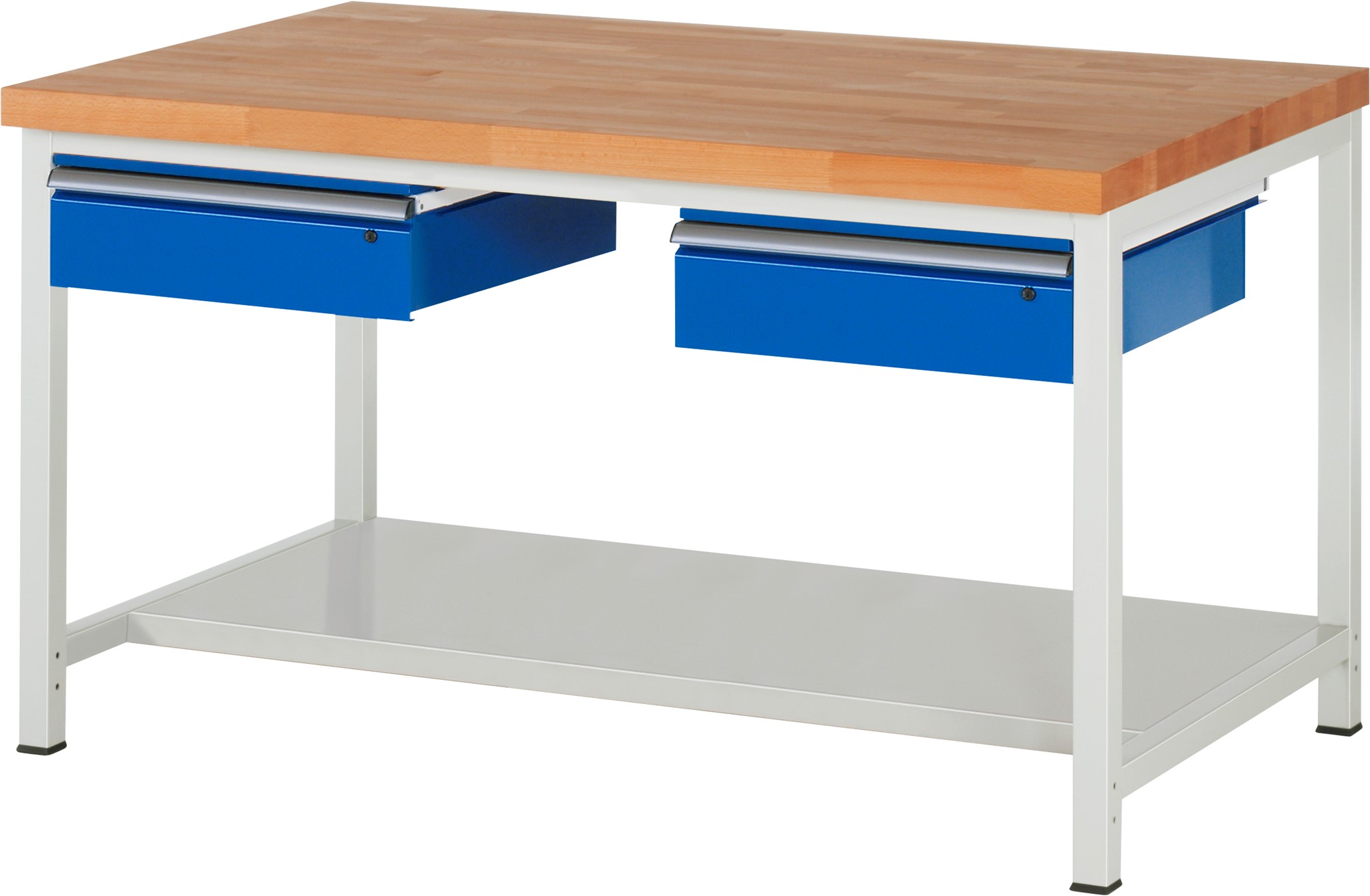 Werkbank verstellbare Höhe, B 1500xT 900xH 840-1040mm, Buche-Massiv-Platte 40mm