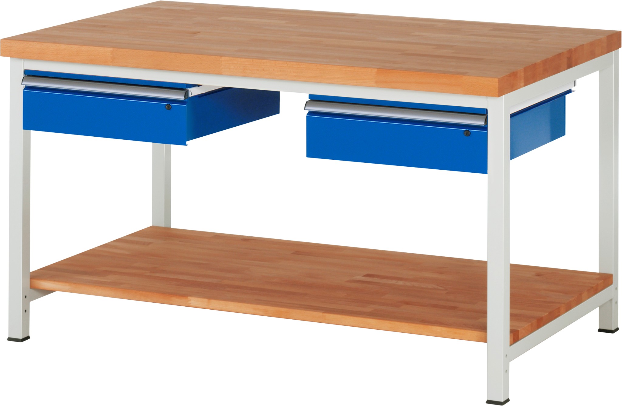Werkbank verstellbare Höhe, B 1500xT 900xH 840-1040mm, Buche-Massiv-Platte 40mm