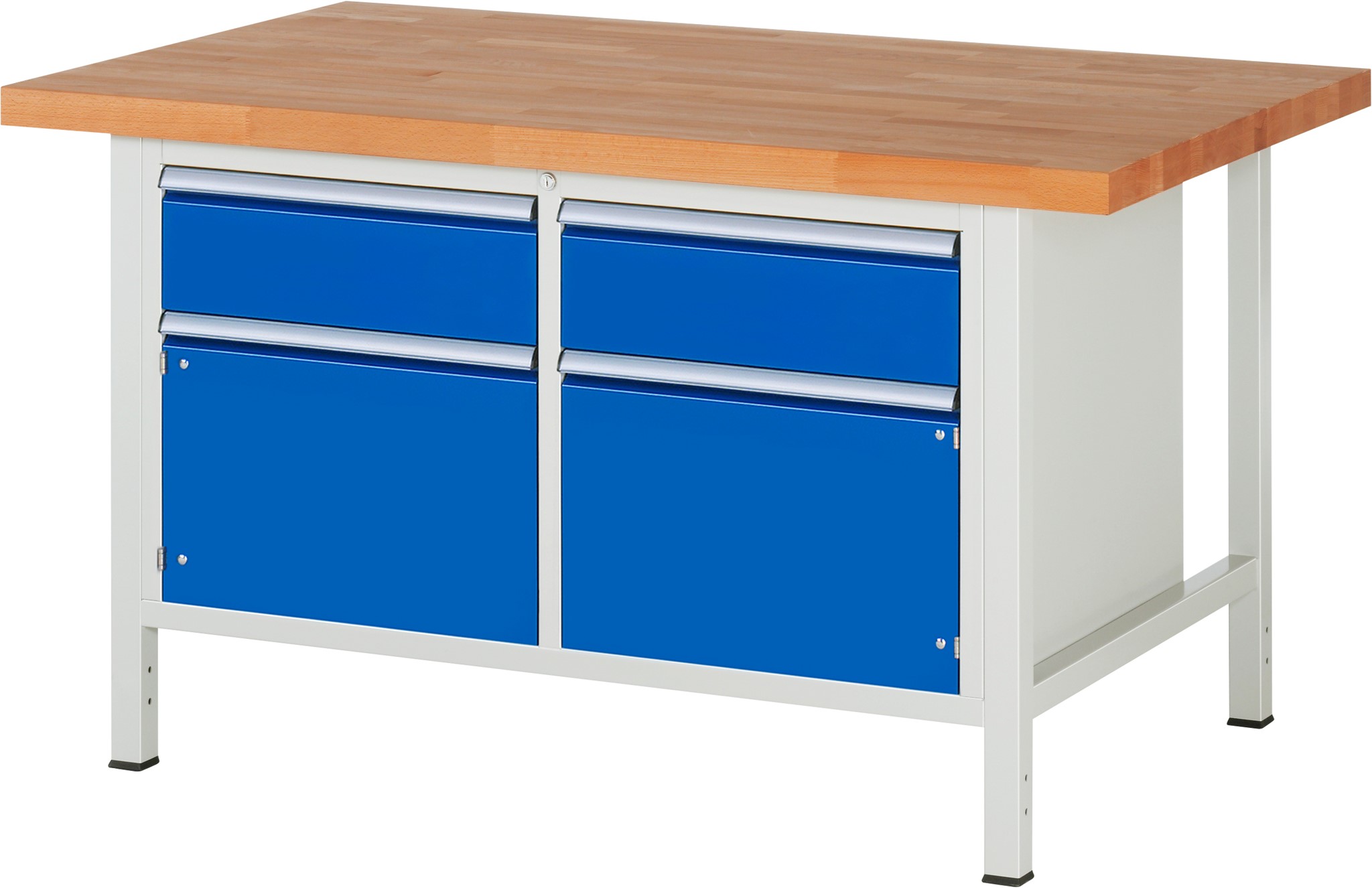 Werkbank Modell 8466, B 1500xT 900xH 840-1040mm, Buche-Massiv-Platte 40mm