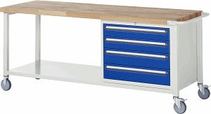 Fahrbare Werkbank Modell 8262, B 2000xT 700xH 880mm, Buche-Massiv-Platte 40mm