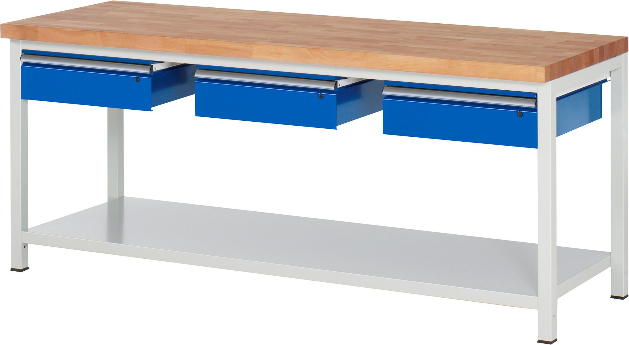 Werkbank Modell 8003, B 2000xT 700xH 840-1040mm, Buche-Massiv-Platte 40mm