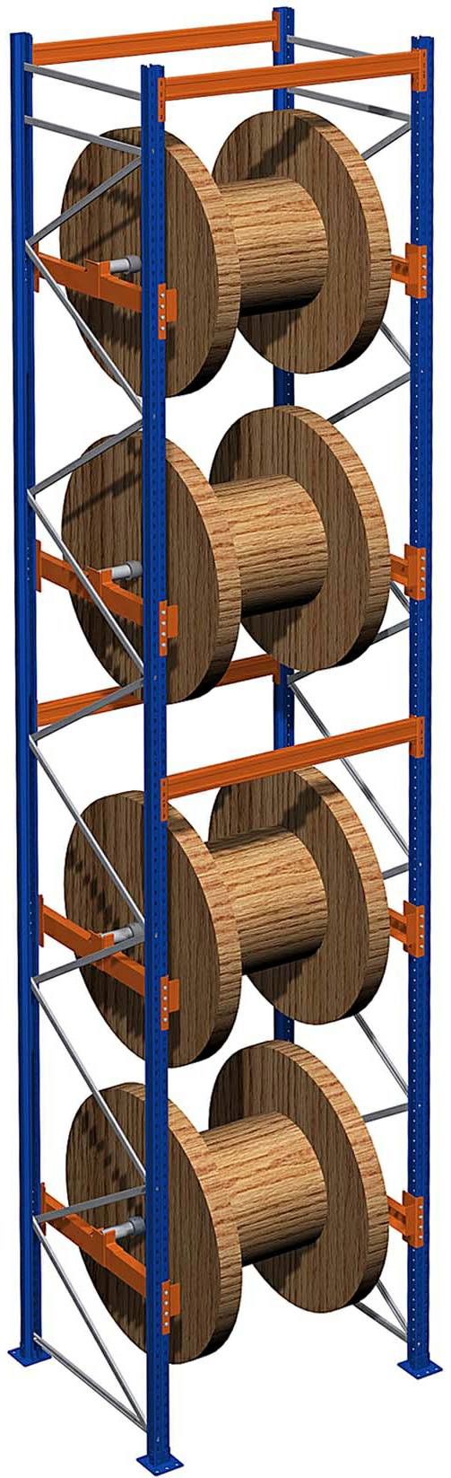 3500x870x1100 mm HxBxT, Grundfeld Kabeltrommelregal, 2 Wellen mit Blockroll-System