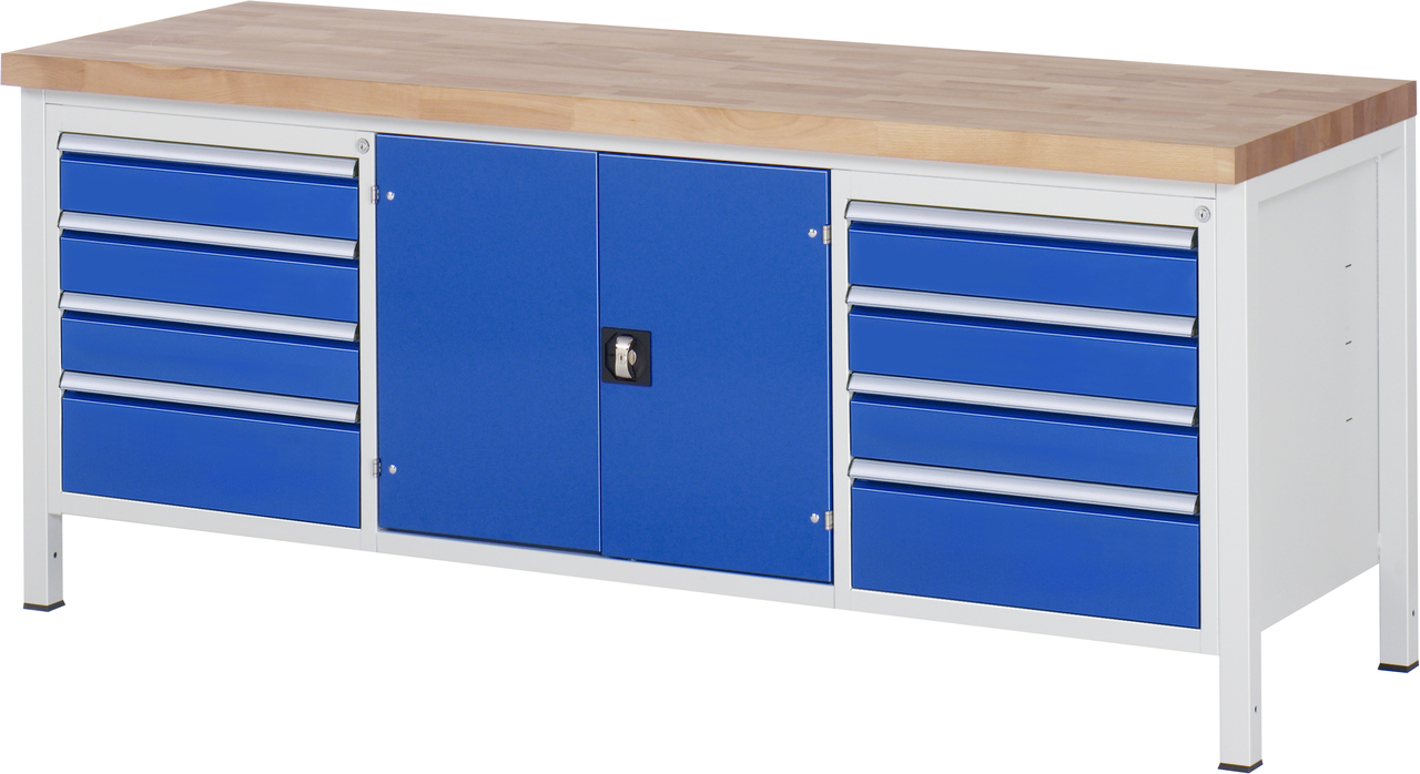 Werkbank Modell 8909, B 2000xT 700xH 840-1040mm, Buche-Massiv-Platte 40mm