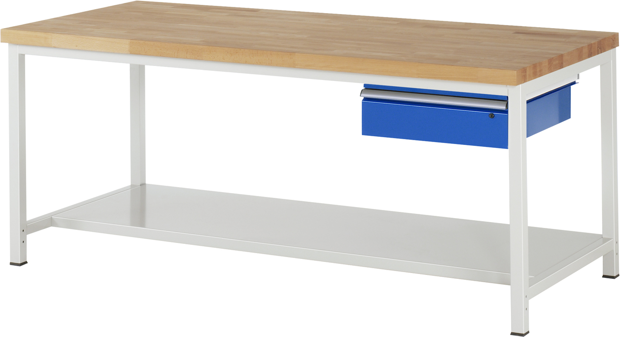 Werkbank verstellbare Höhe, B 2000xT 900xH 840-1040mm, Buche-Massiv-Platte 40mm