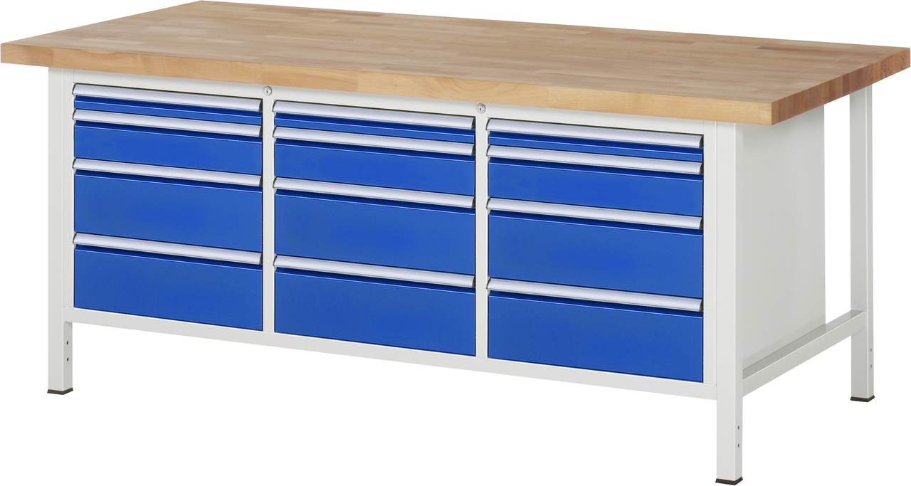 Werkbank Modell 8580, B 2000xT 900xH 840-1040mm, Buche-Massiv-Platte 40mm