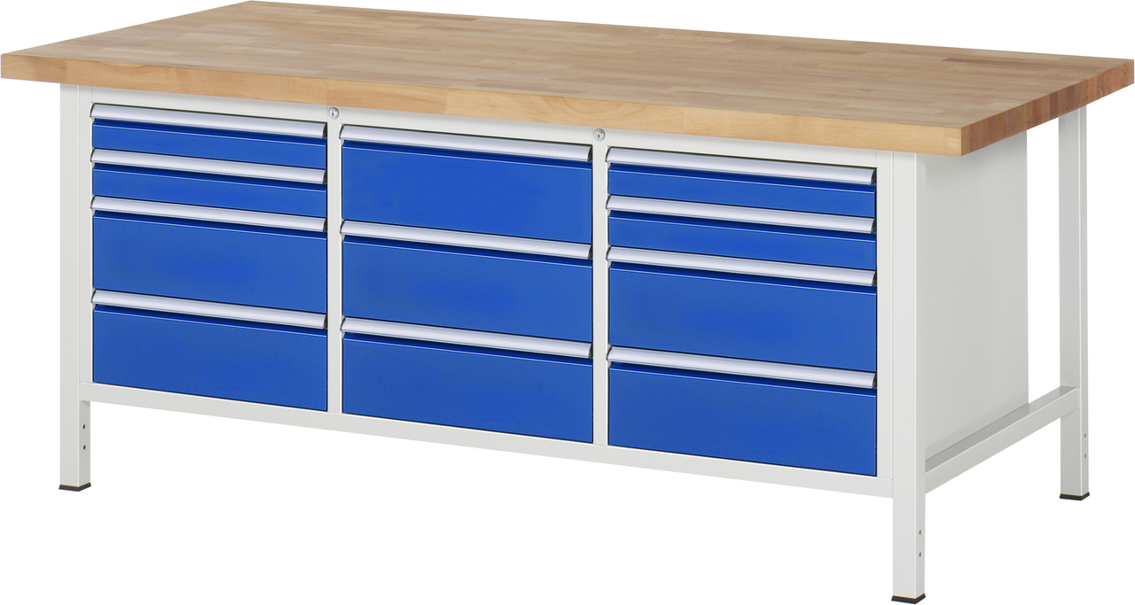 Werkbank Modell 8577, B 2000xT 900xH 840-1040mm, Buche-Massiv-Platte 40mm