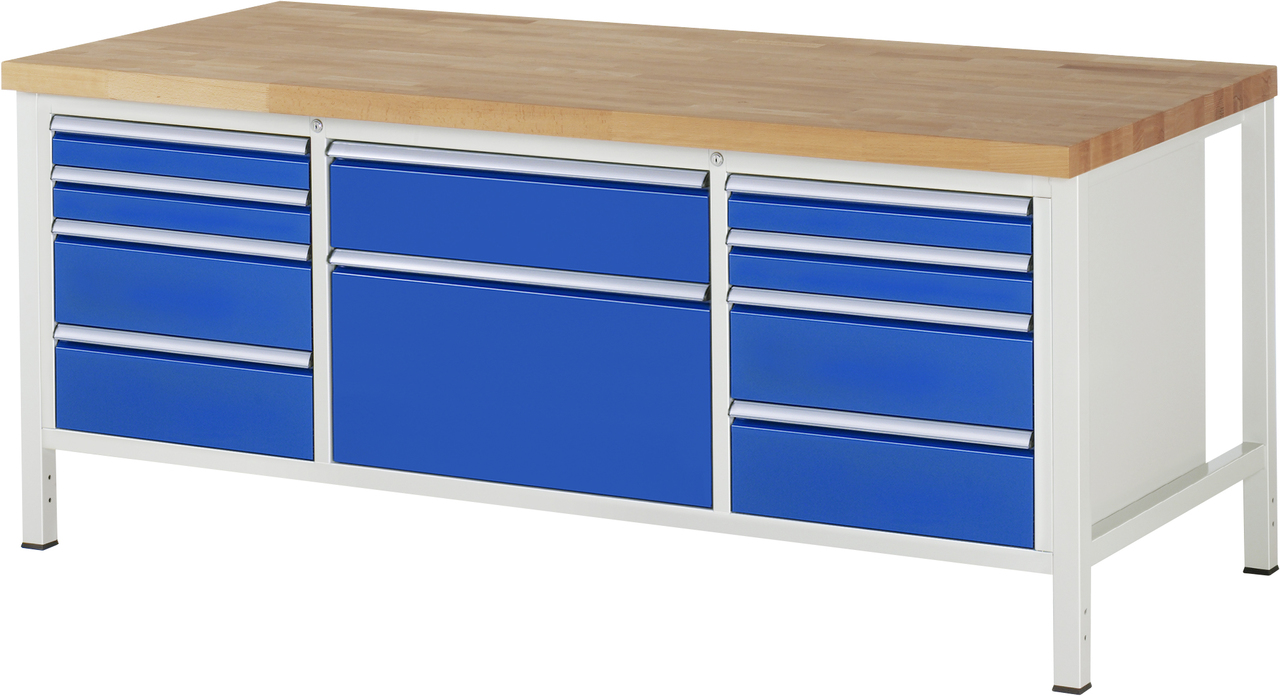 Werkbank Modell 8755, B 2000xT 900xH 840-1040mm, Buche-Massiv-Platte 40mm