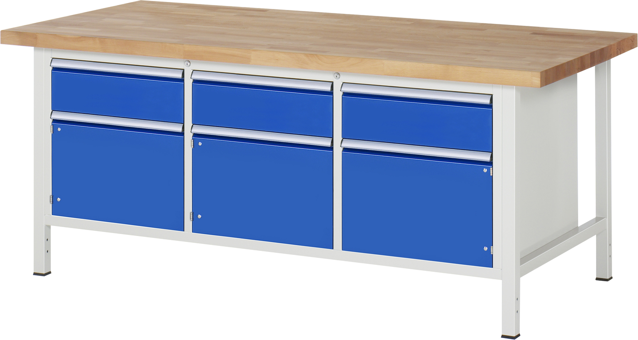 Werkbank Modell 8567, B 2000xT 900xH 840-1040mm, Buche-Massiv-Platte 40mm