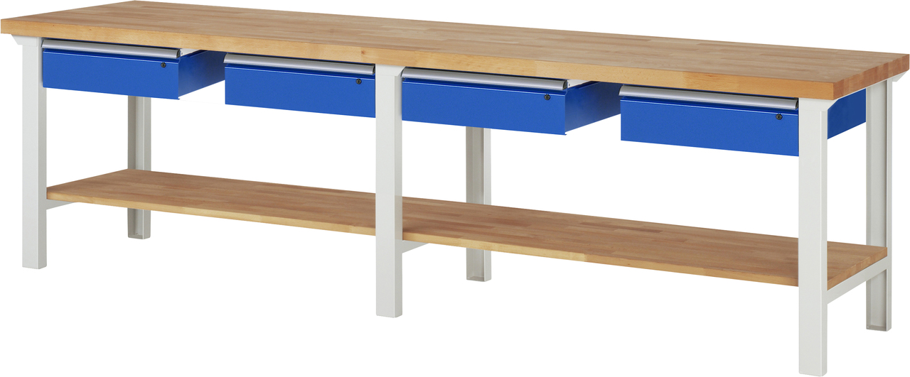 Werkbank Modell 7000, B 3000 x T 700 x H 790-1140 mm, Buche-Massiv-Platte 40 mm