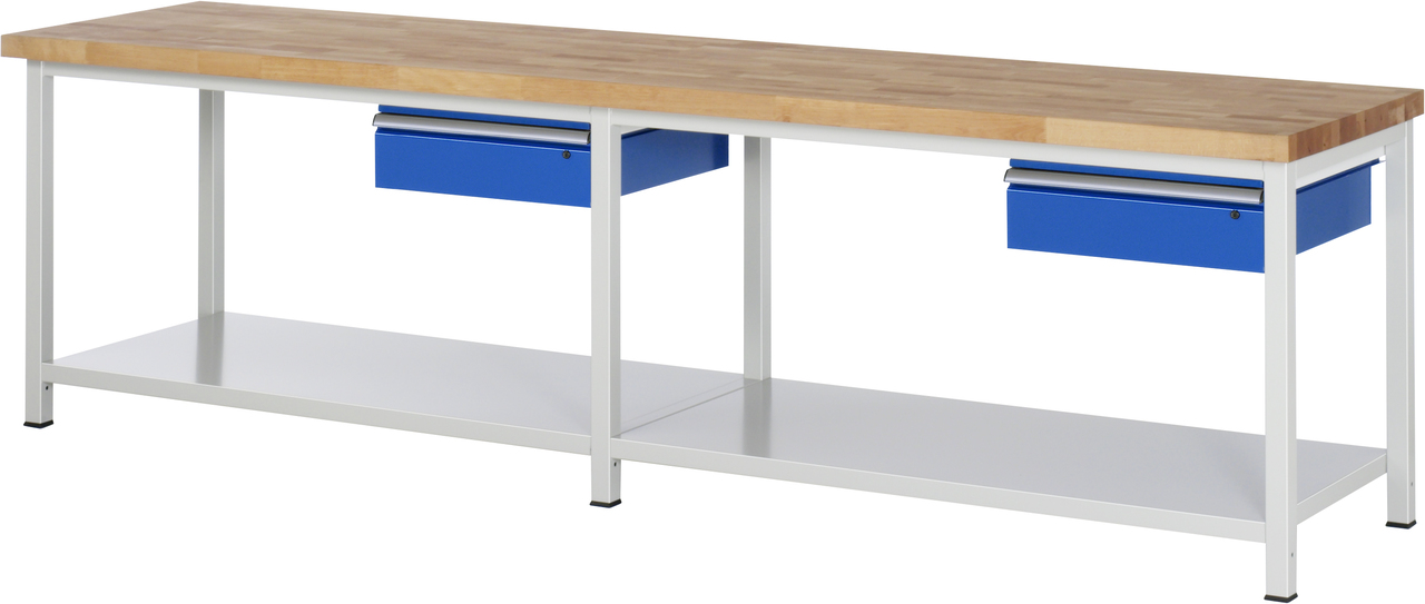 Werkbank verstellbare Höhe, B 3000xT 700xH 840-1040mm, Buche-Massiv-Platte 40mm