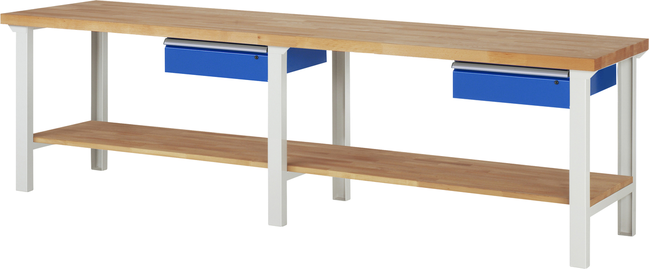 Werkbank Modell 7000, B 3000 x T 700 x H 790-1140 mm, Buche-Massiv-Platte 40 mm