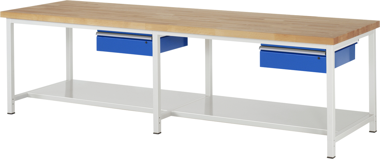 Werkbank verstellbare Höhe, B 3000xT 900xH 840-1040mm, Buche-Massiv-Platte 40mm