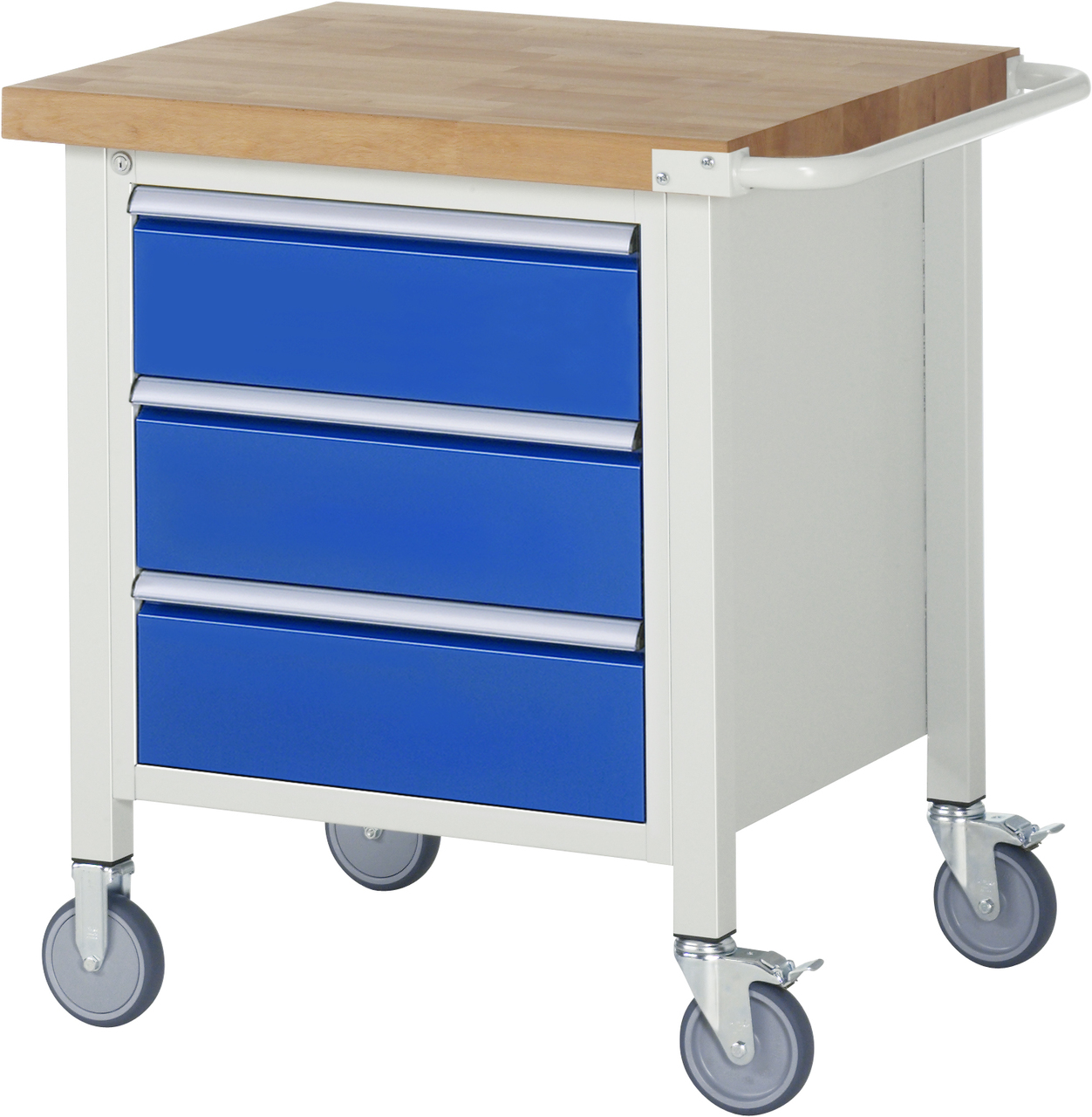 Fahrbare Werkbank, 750 x 700 x 880-1080mm BxTxH, Buche-Massiv-Platte 40mm