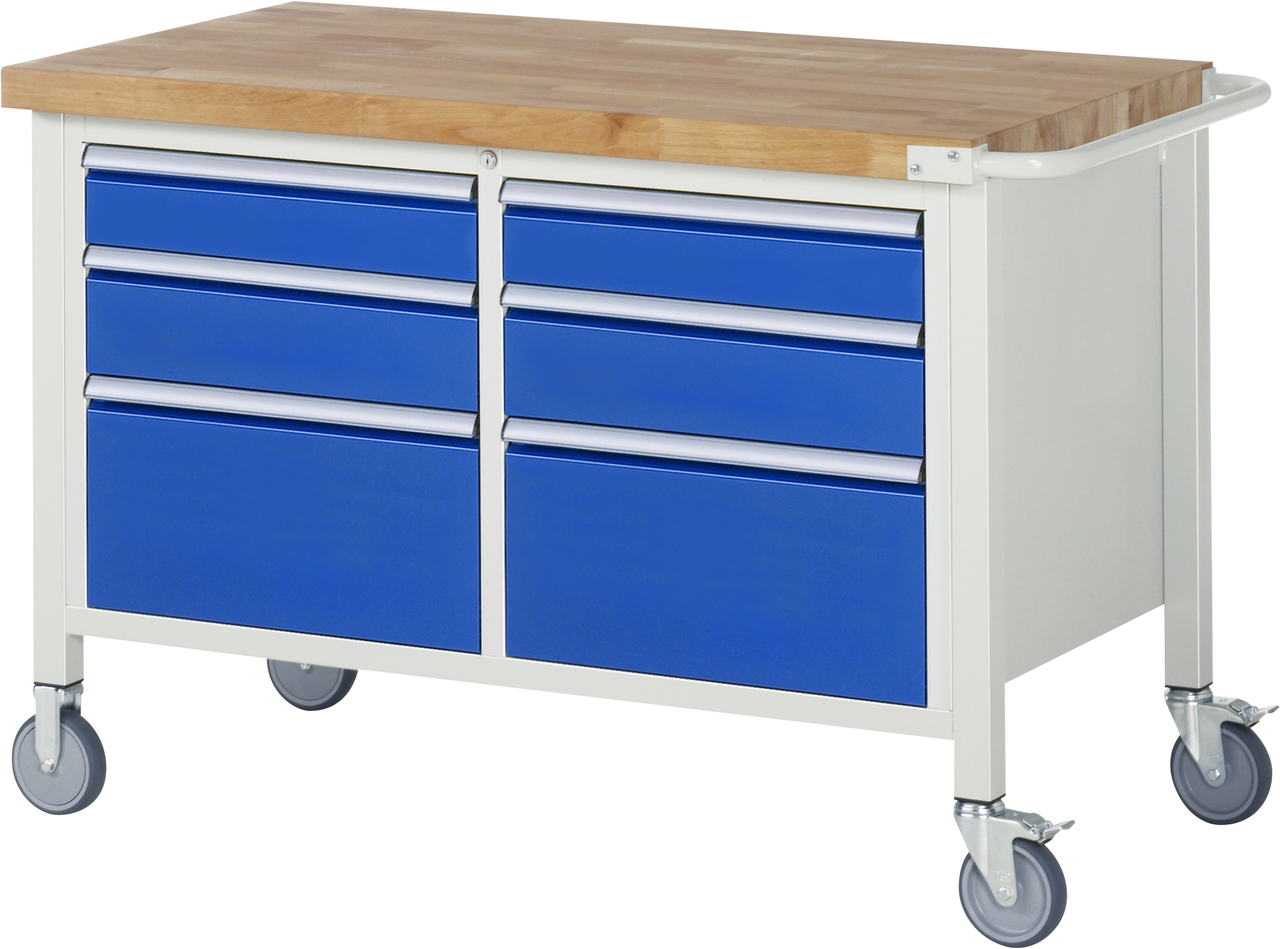 Fahrbare Werkbank Modell 8475, B 1250xT 700xH 880mm, Buche-Massiv-Platte 40mm