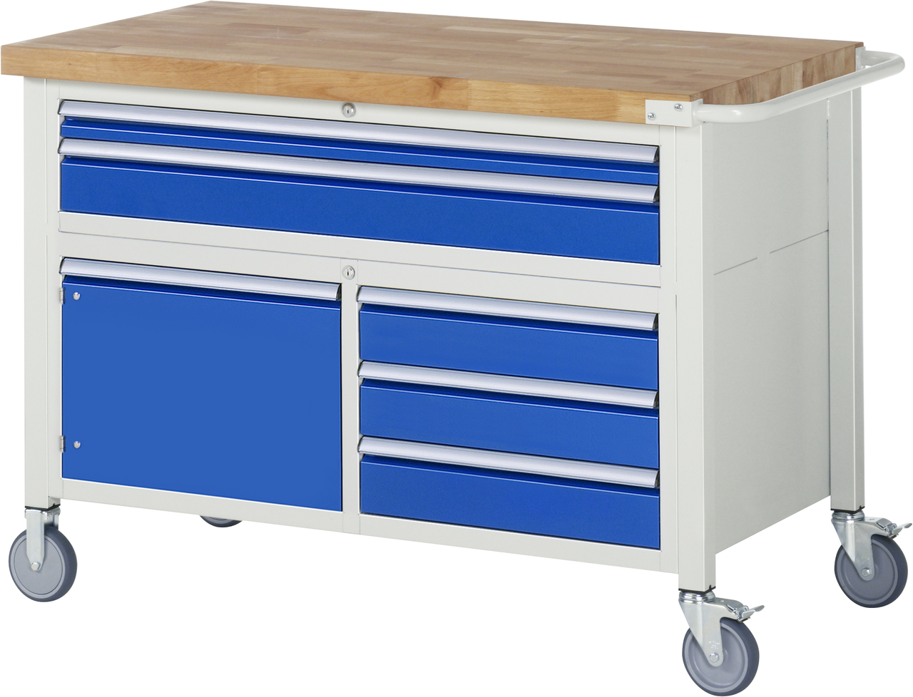 Fahrbare Werkbank Modell 8922, B 1250xT 700xH 880mm, Buche-Massiv-Platte 40mm
