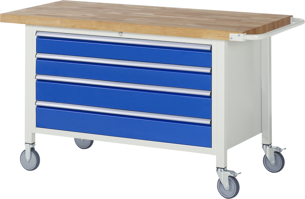 Fahrbare Werkbank Modell 8362, B 1500xT 700xH 880mm, Buche-Massiv-Platte 40mm