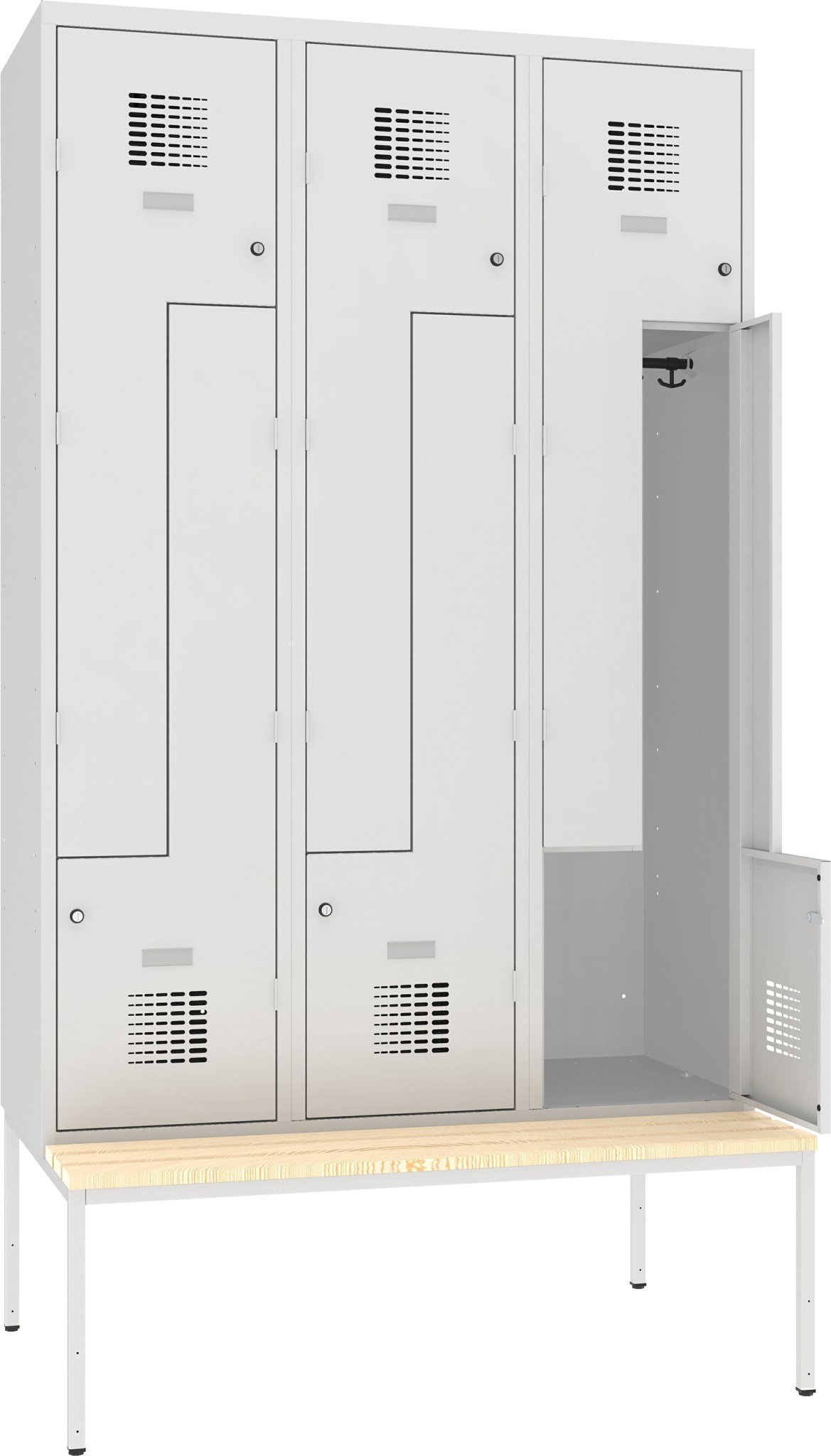 Z-Garderobenschrank untergebaute Sitzbank
