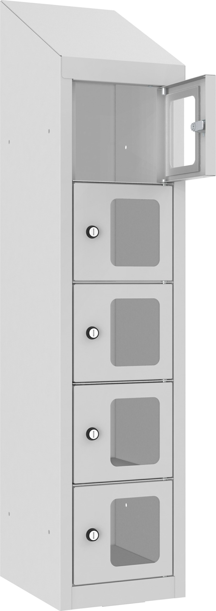 Wandschliessfachschrank mit Schrägdach und Sichtfenster SUS 215WP, 240 mm, 1 Abteil mit 5 Fächer übereinander, Total 5 Fächer