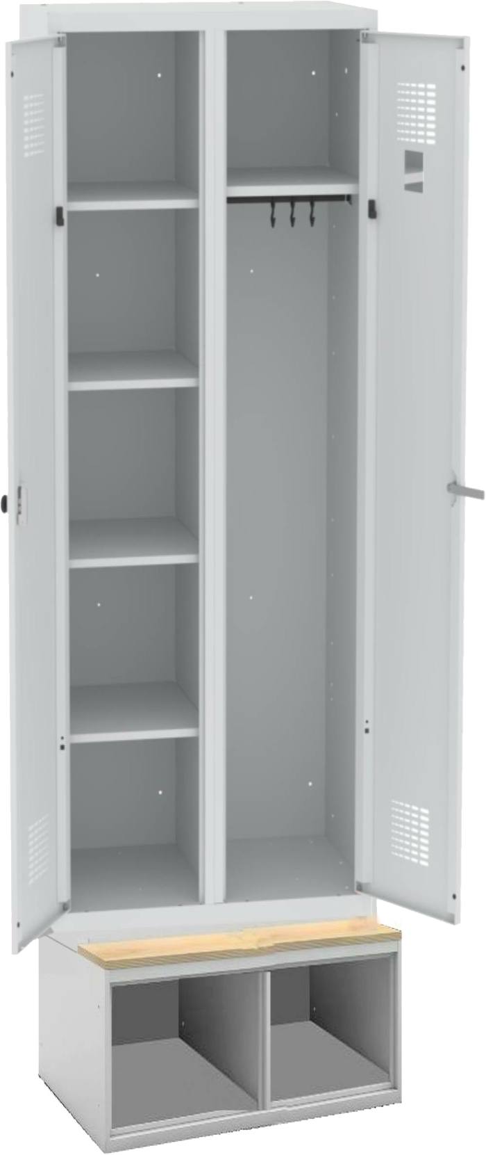 Kleider-/Wäscheschrank WZD 61 st, 1800x600x500 mm HxBxT auf Schuhfach mit Sitzbank