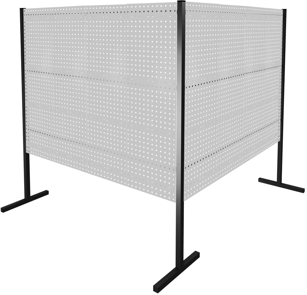 Trennwand mit Lochplatten, Doppelfeld 90° Winkel, Länge 2000 / 2000 mm