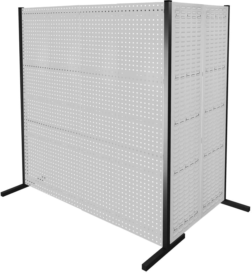 Werkzeugwand mit Loch- /Schlitzplatten, Doppelfeld 90° Winkel, Länge 2000 / 1000 mm