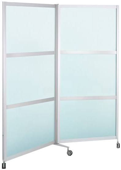 Mobile Faltstellwand B1, fahrbar, ESG-Glas satiniert