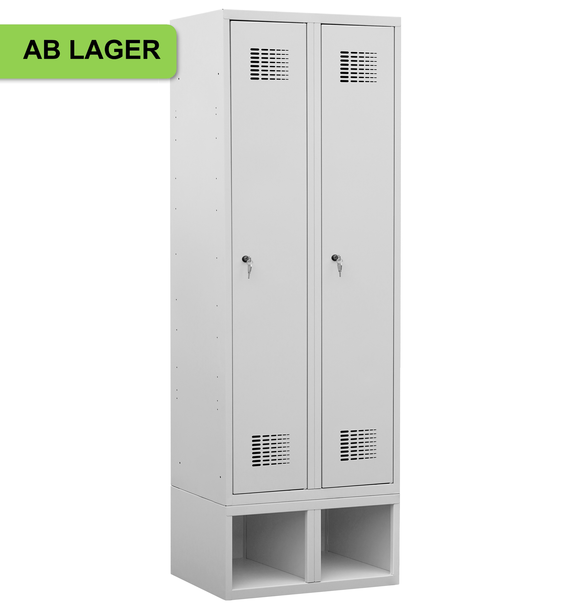 Garderobenschrank auf Schuhfach, 2 Abteile mit 400 mm Abteilbreite ab Lager