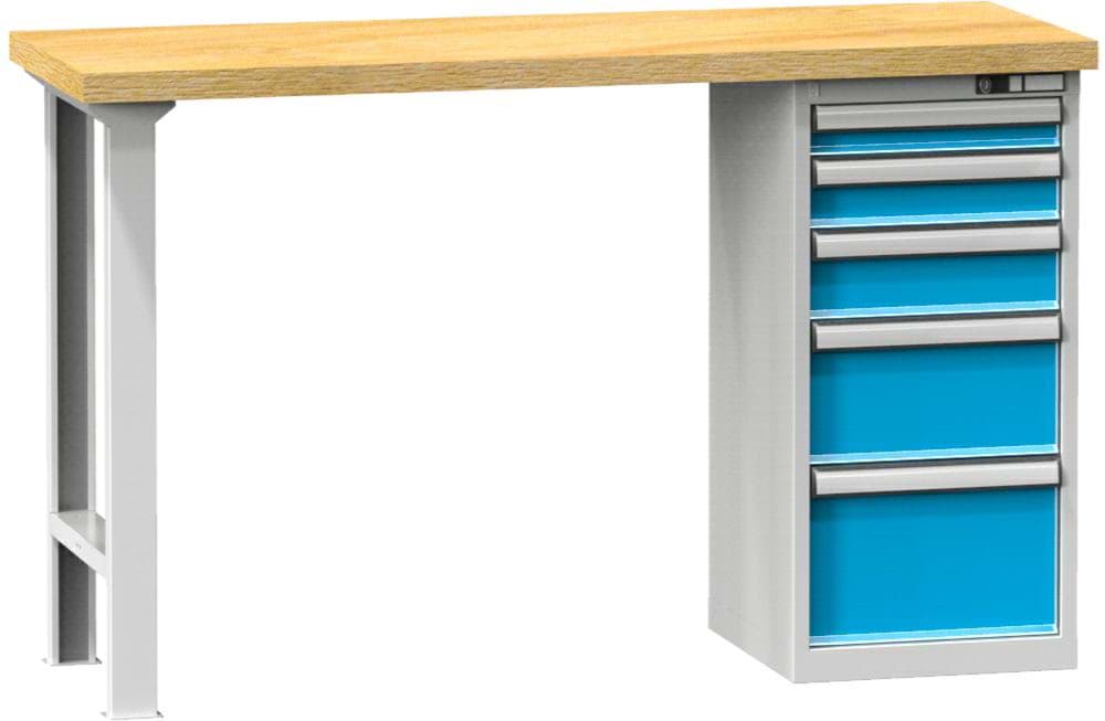 Werkbank fixe Höhe mit Schubladenschrank, 1500x800x880 mm LxTxH
