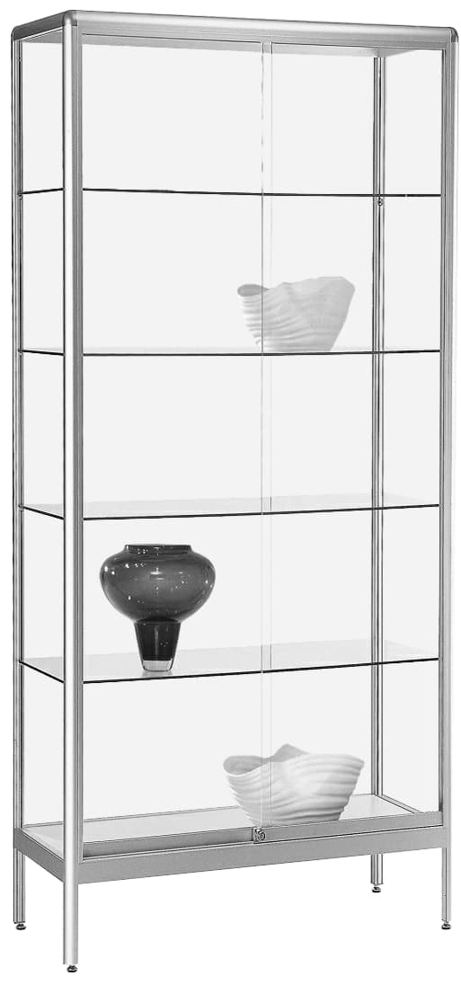 Standvitrine 1950x800x500 mm HxBxT mit 5-seitiger ESG-Verglasung, eckige Profile
