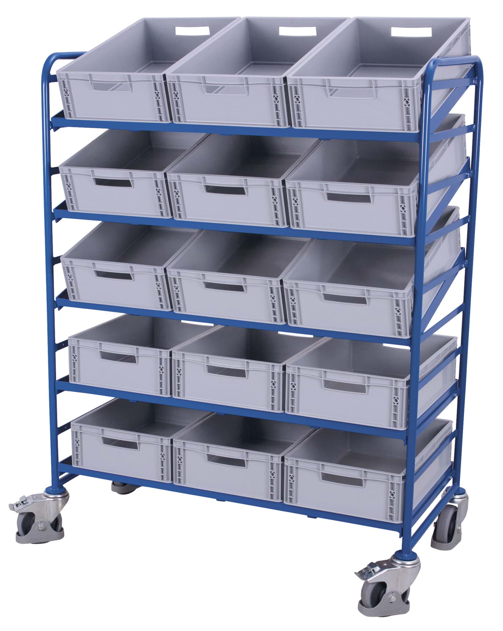Eurokastenwagen, 4 Ebenen, 1350x665x1785 mm BxTxH mit Kunststoffkisten