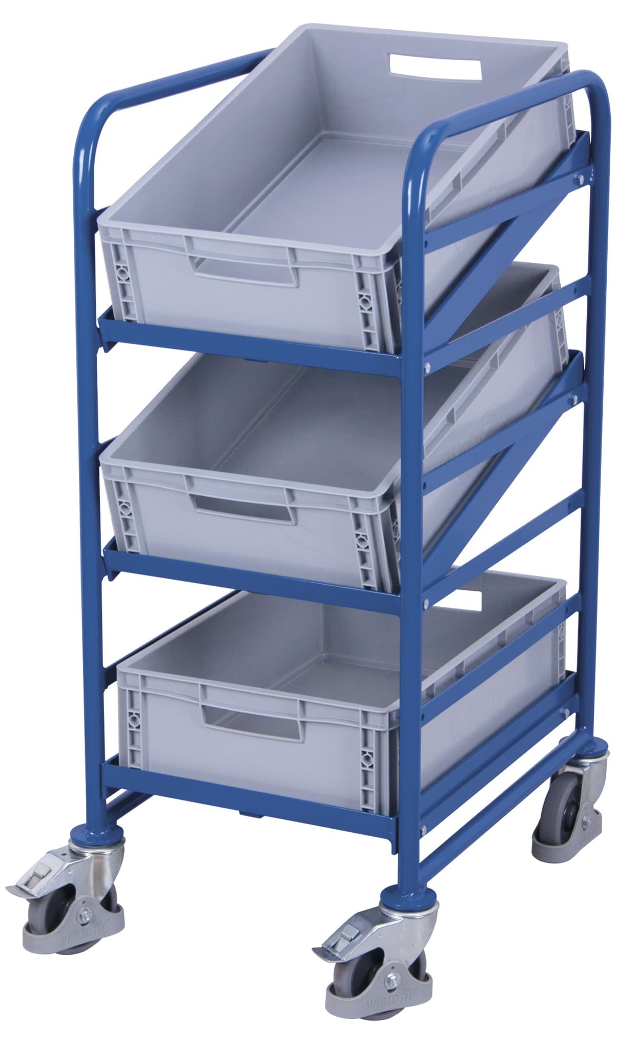Eurokastenwagen, 3 Ebenen, 520x665x1160 mm BxTxH mit Kunststoffkisten