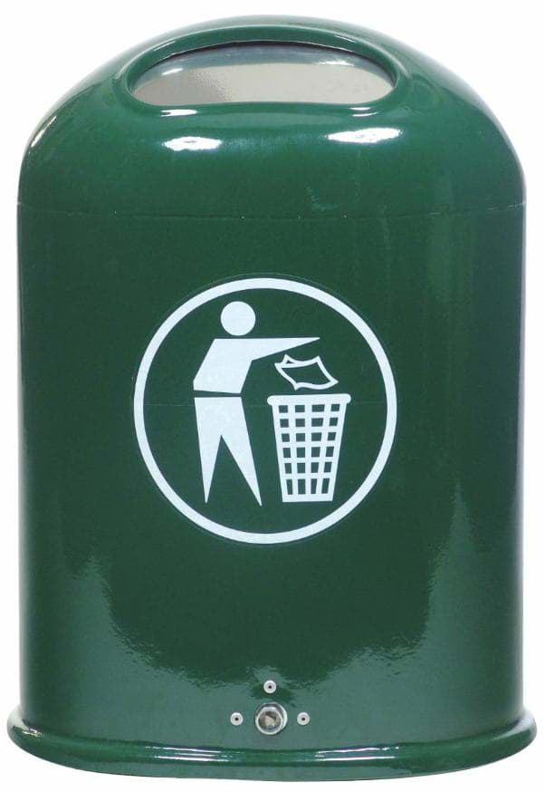 Abfallbehälter 45 L mit Bodenentleerung und Edelstahl-Federklappe, Wand-/ Pfostenbefestigung