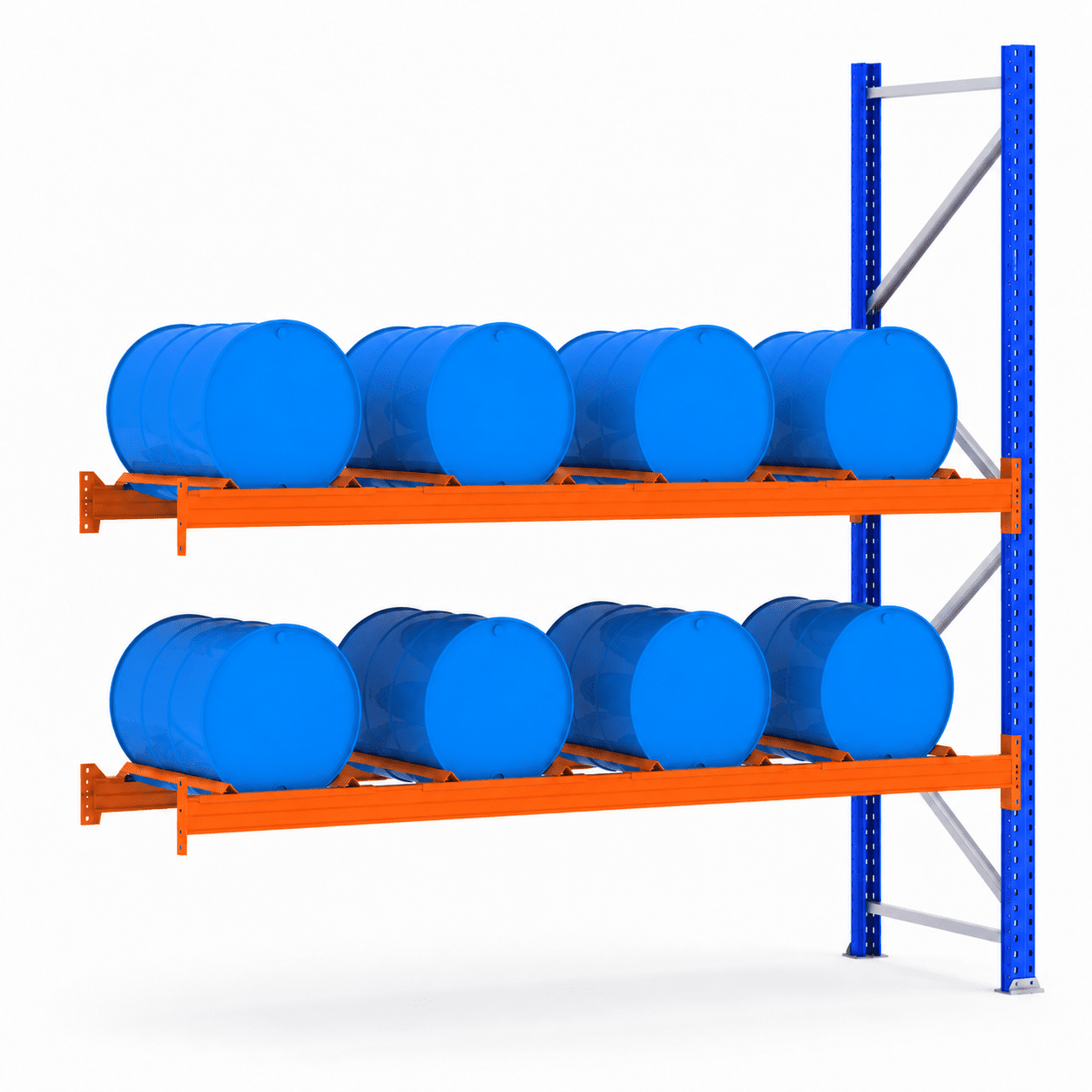 Fassregal Feldlänge 3600 mm, Höhe 2500 mm, Tiefe 1100 mm Anbauregal